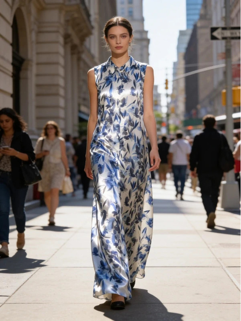 DKNY Blue & White (Floral) Print Dress